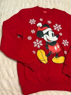Disney Red Mickey Mouse Holiday Crewneck Sweater with Yellow Accents